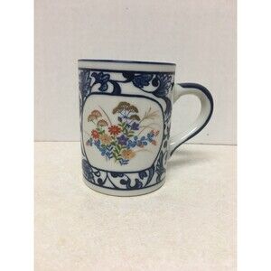 Vintage Enesco Cobalt  Blue, White  Flowers Porcelain / Ceramic  Mug-Cup